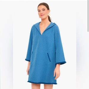 Tuckernuck NWT Blue Hooded Mini Dress Beach Coverup Small  Tilton Indigo Check